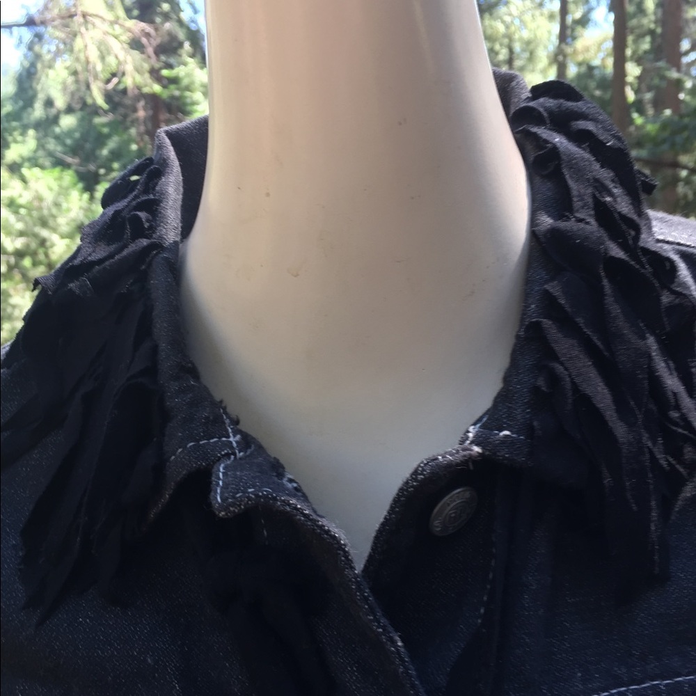 Kreativekristen wolf embellished black  vintage gray denim jacket  HP26x6 - Picture 6 of 16